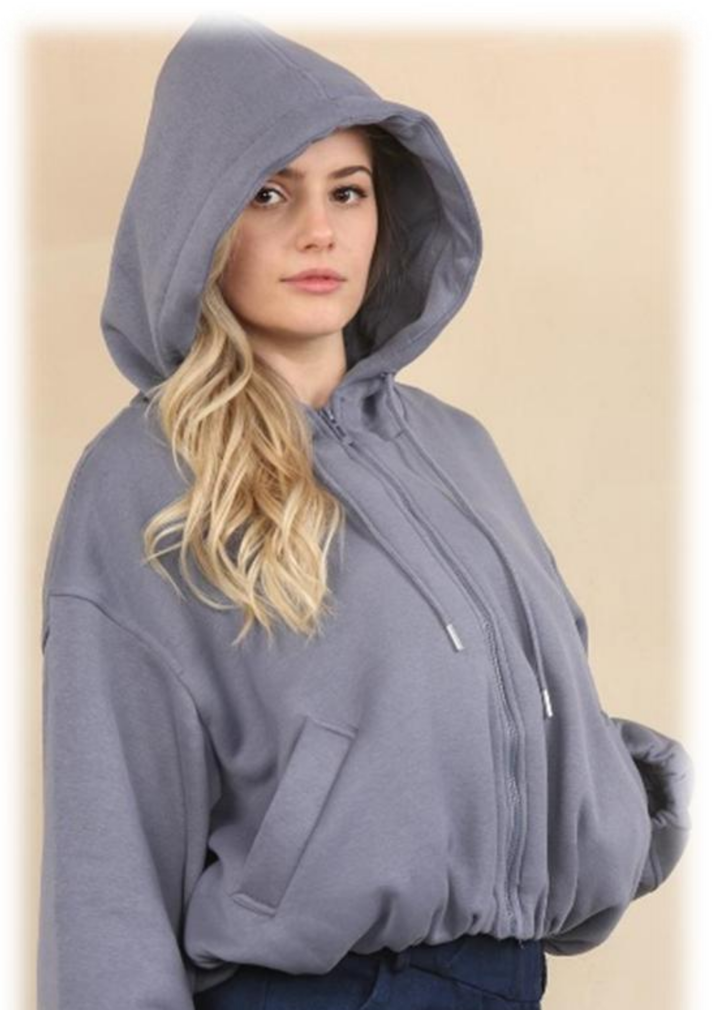 Bubble Hem Cropped Fleece Lined Jacket