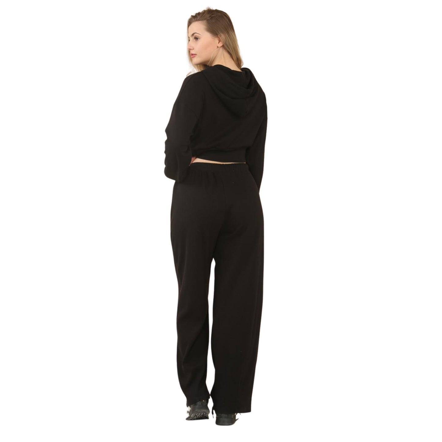 Soft Ribbed Zip Hoodie & Wide-Leg Trouser Co-ord - Black