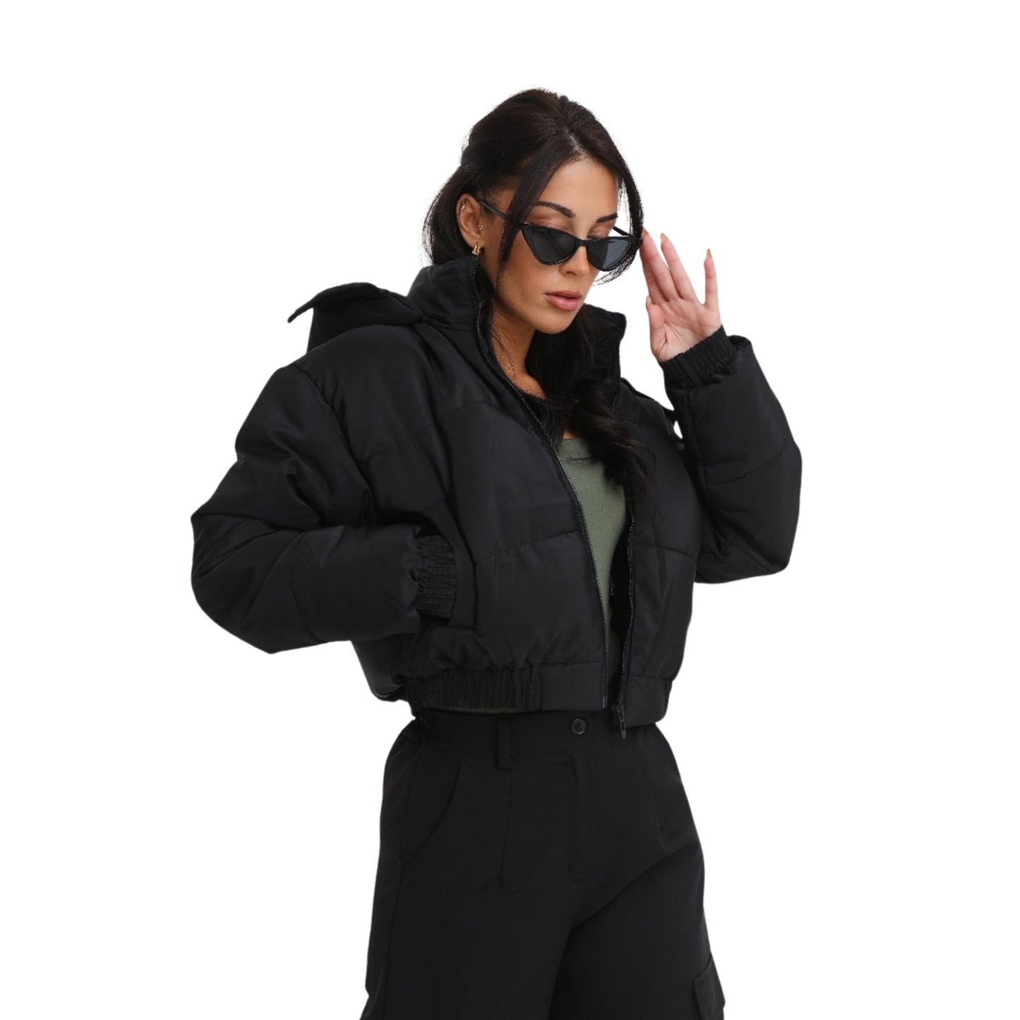 Plain Bomber Jacket with Hooded Hem Detail for Stylish Casual Outwear