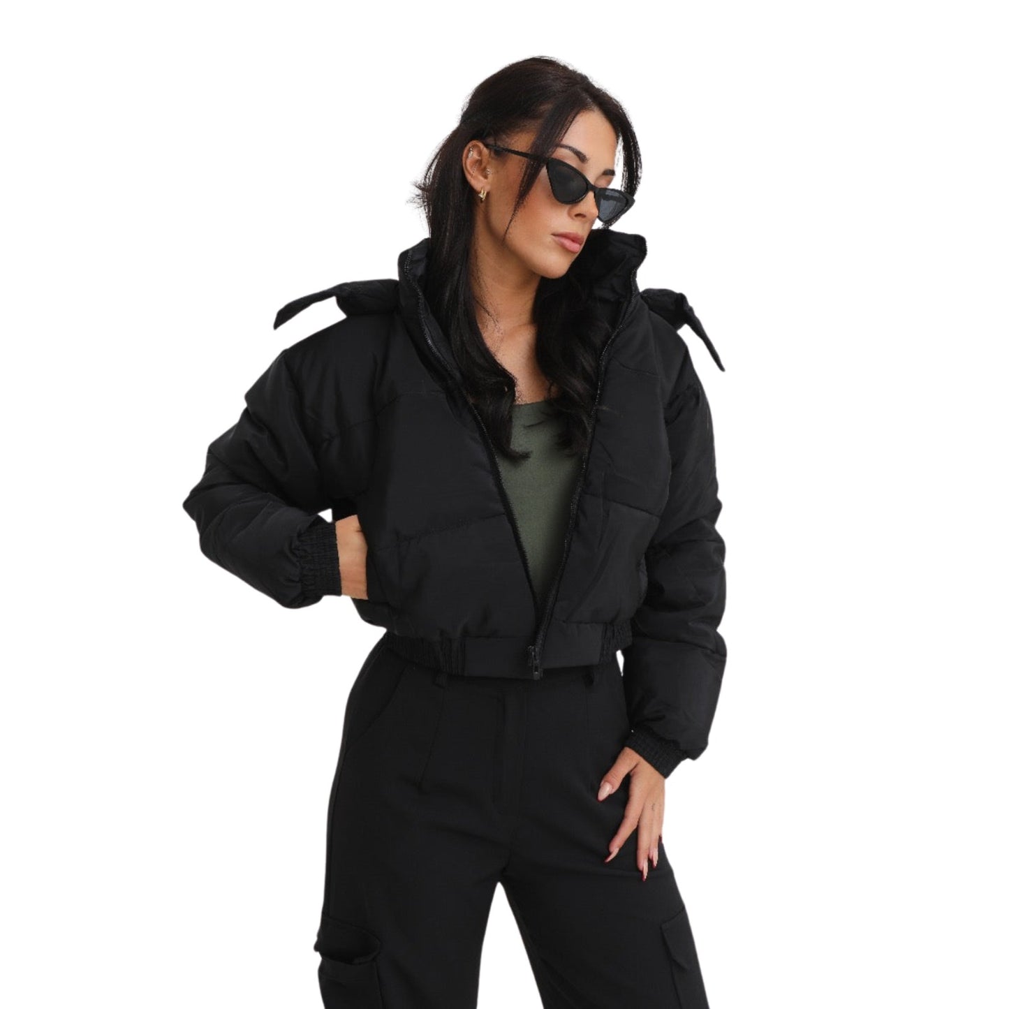Plain Bomber Jacket with Hooded Hem Detail for Stylish Casual Outwear