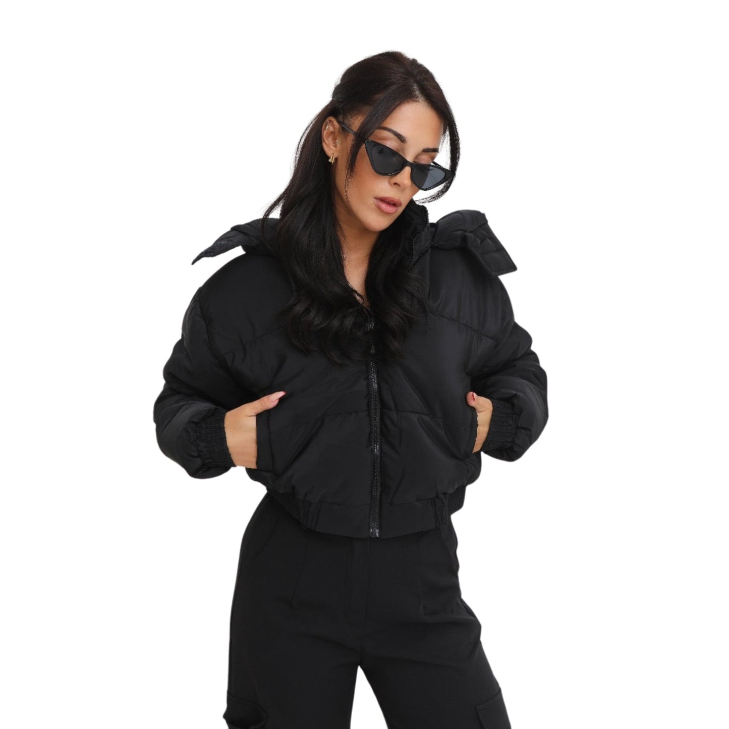 Plain Bomber Jacket with Hooded Hem Detail for Stylish Casual Outwear