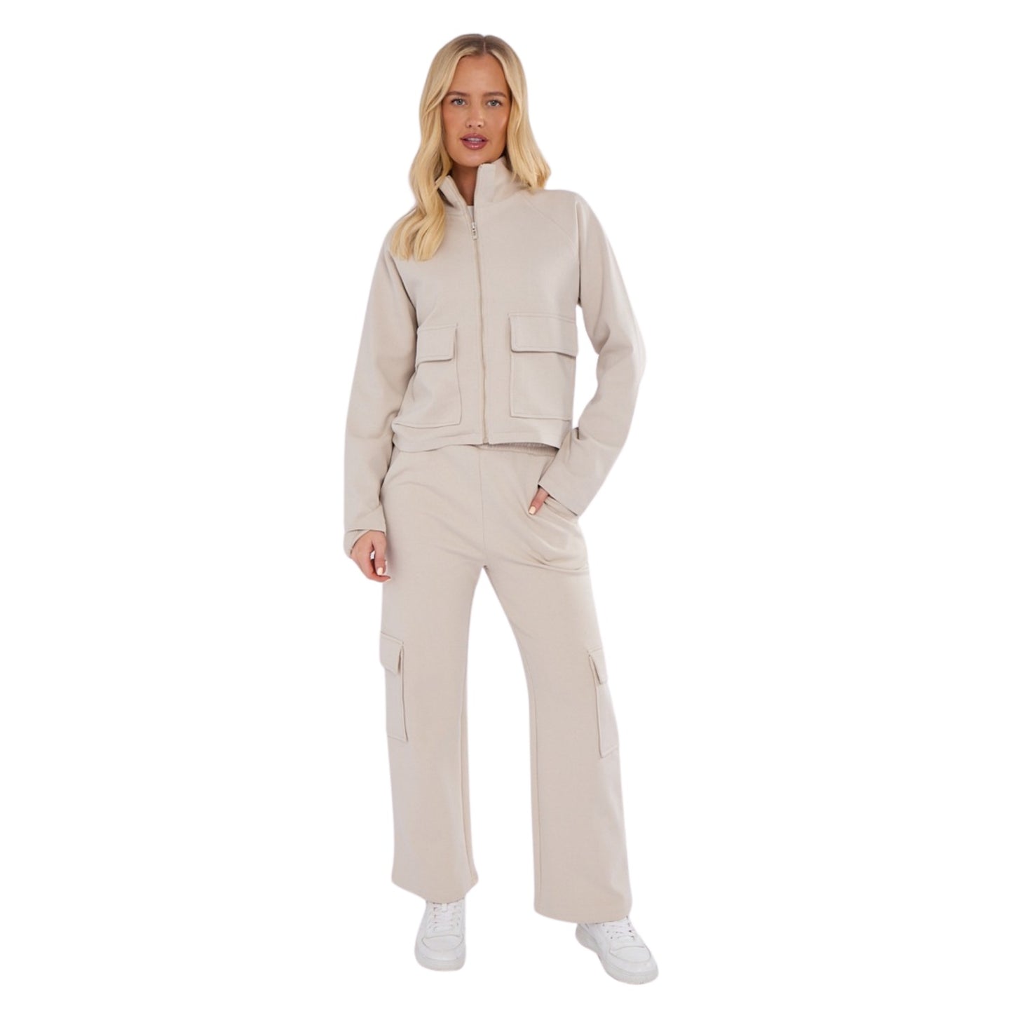 Interlock Airport Fleece Suit – Lightweight Cargo Tracksuit Slate Oatmeal