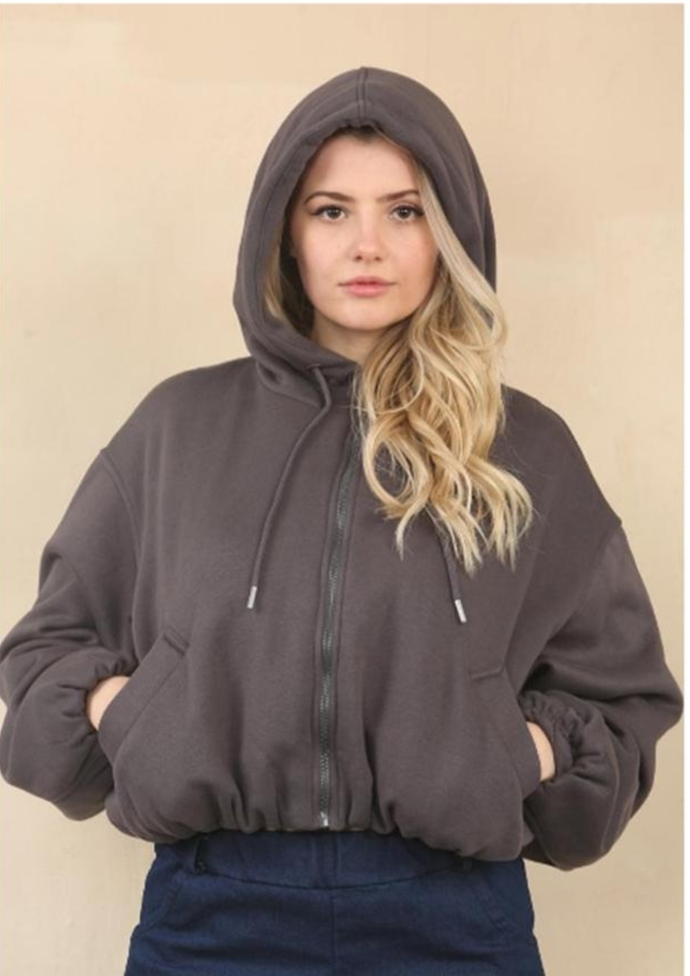 Bubble Hem Cropped Fleece Lined Jacket