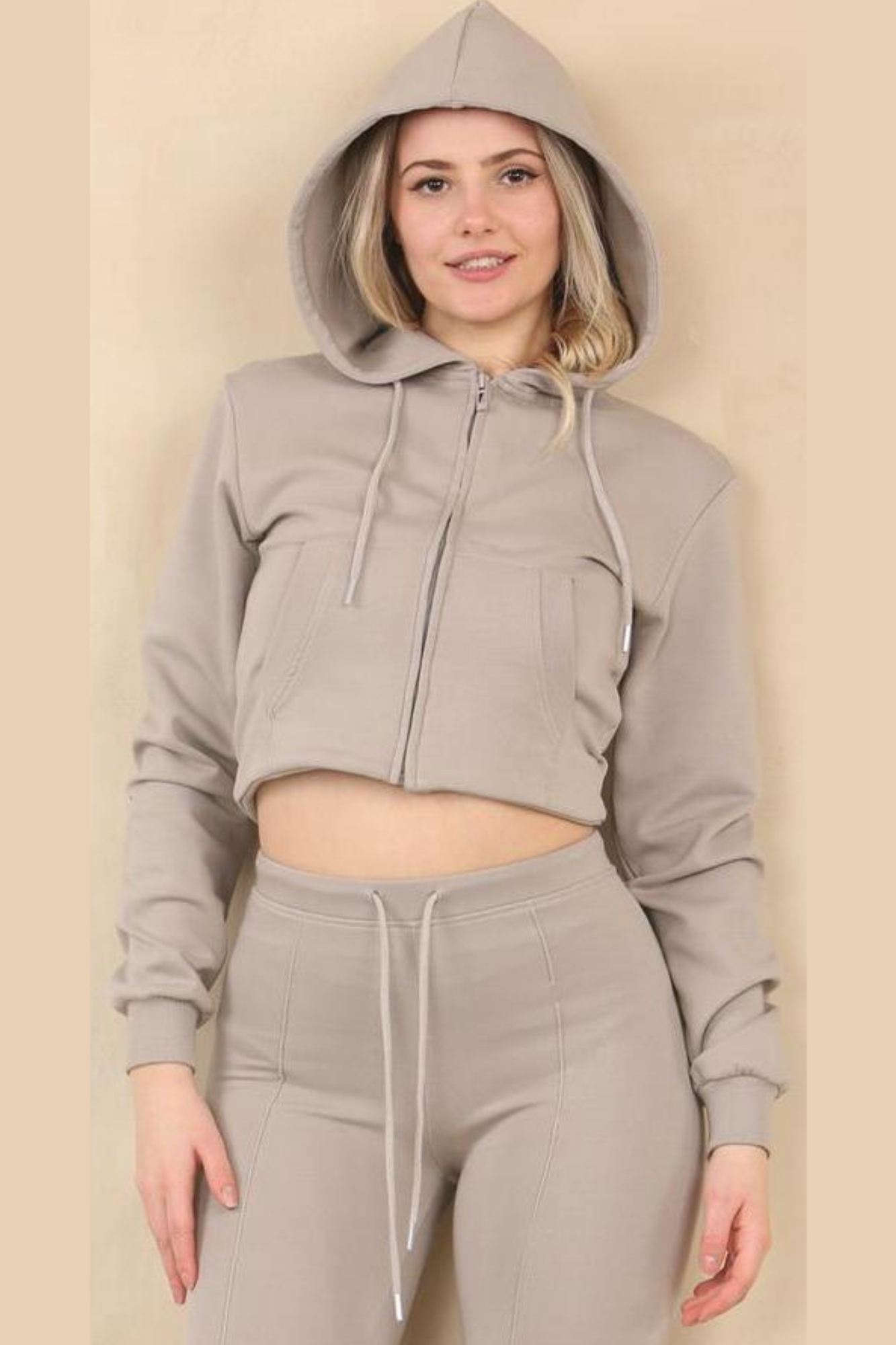 Interlock Cropped Zip Hoodie & Bell Bottom Trousers Set