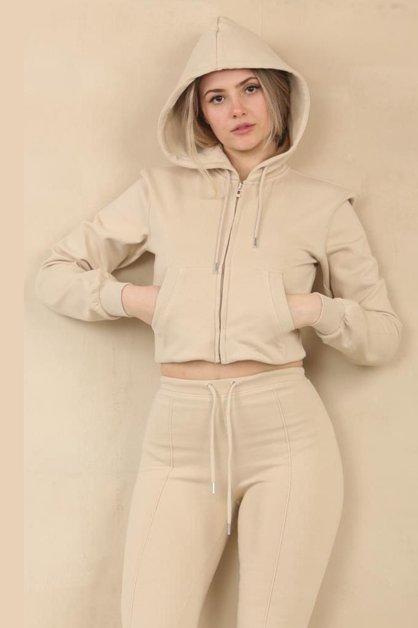 Interlock Cropped Zip Hoodie & Bell Bottom Trousers Set