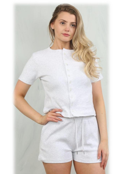 Soft Rib Button Details Shorts Set