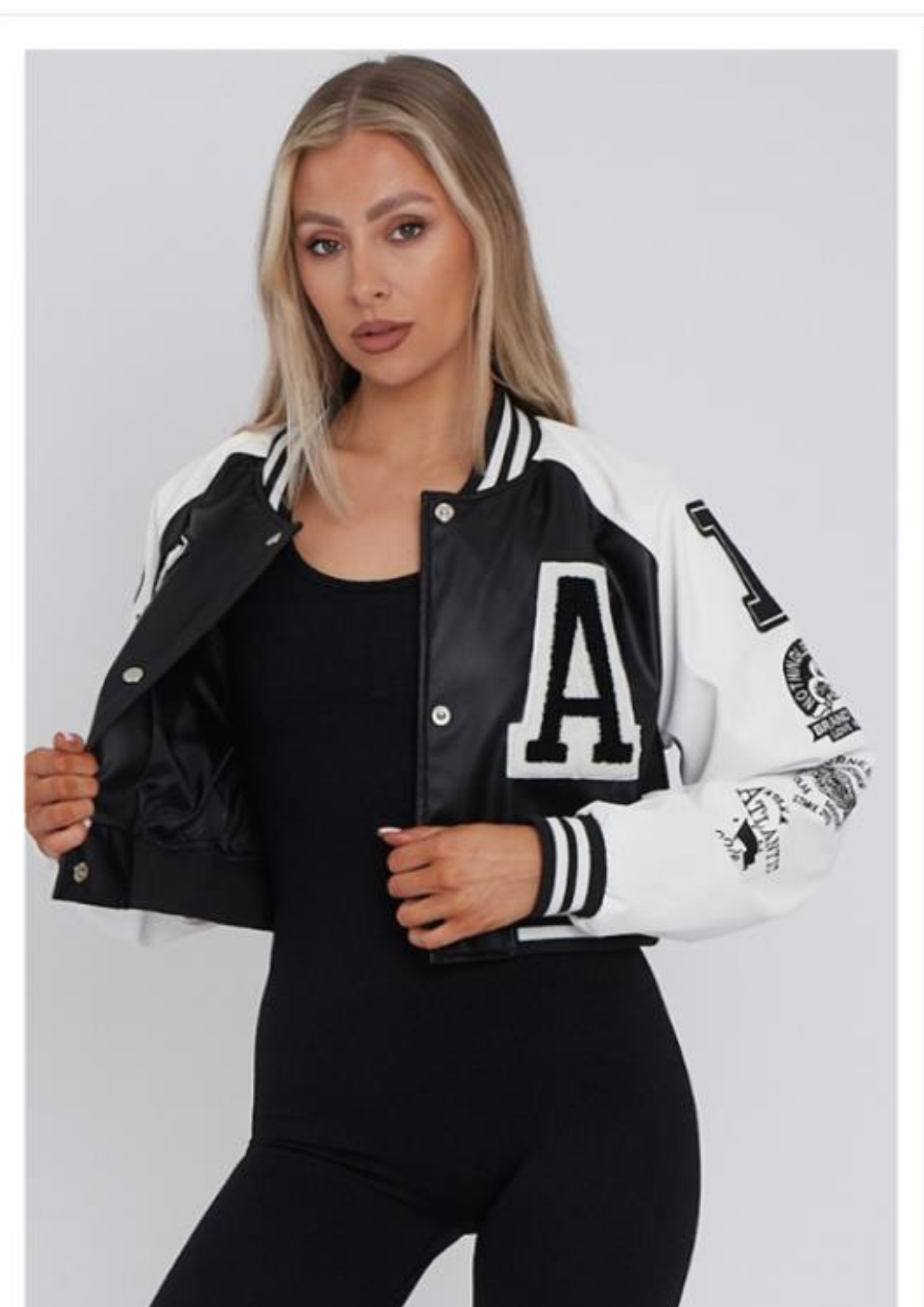 PU Cropped Varsity Jacket