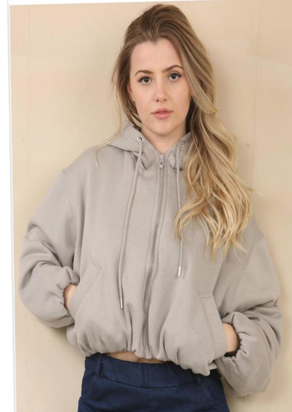 Bubble Hem Cropped Fleece Lined Jacket