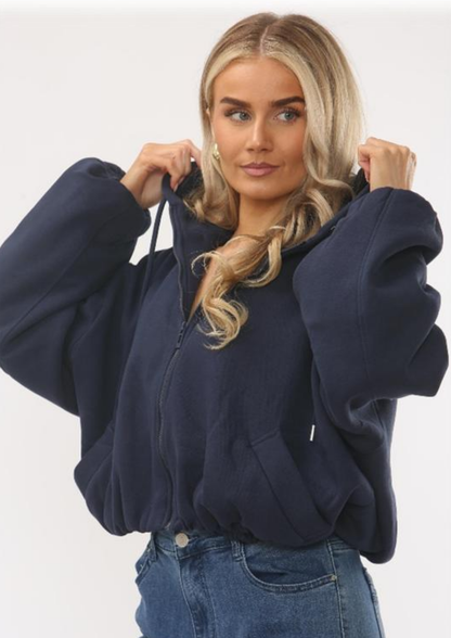 Bubble Hem Cropped Fleece Lined Jacket