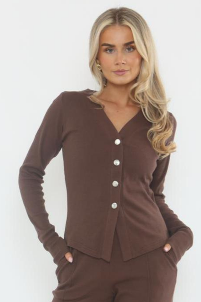 Soft Rib V Cardigan Set