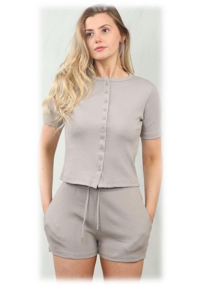 Soft Rib Button Details Shorts Set
