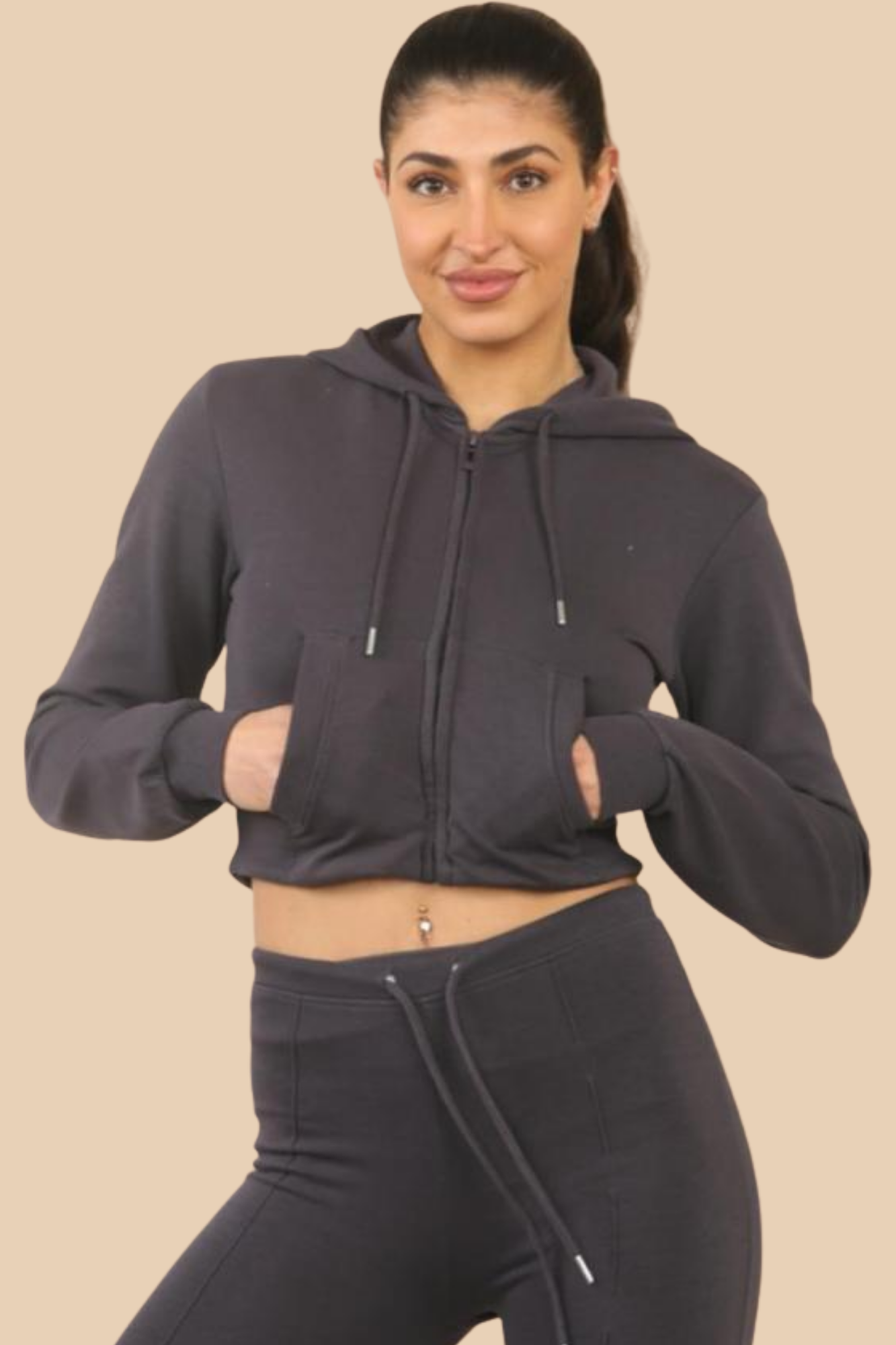 Interlock Cropped Zip Hoodie & Bell Bottom Trousers Set