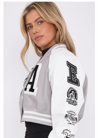 PU Cropped Varsity Jacket