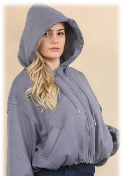Bubble Hem Cropped Fleece Lined Jacket