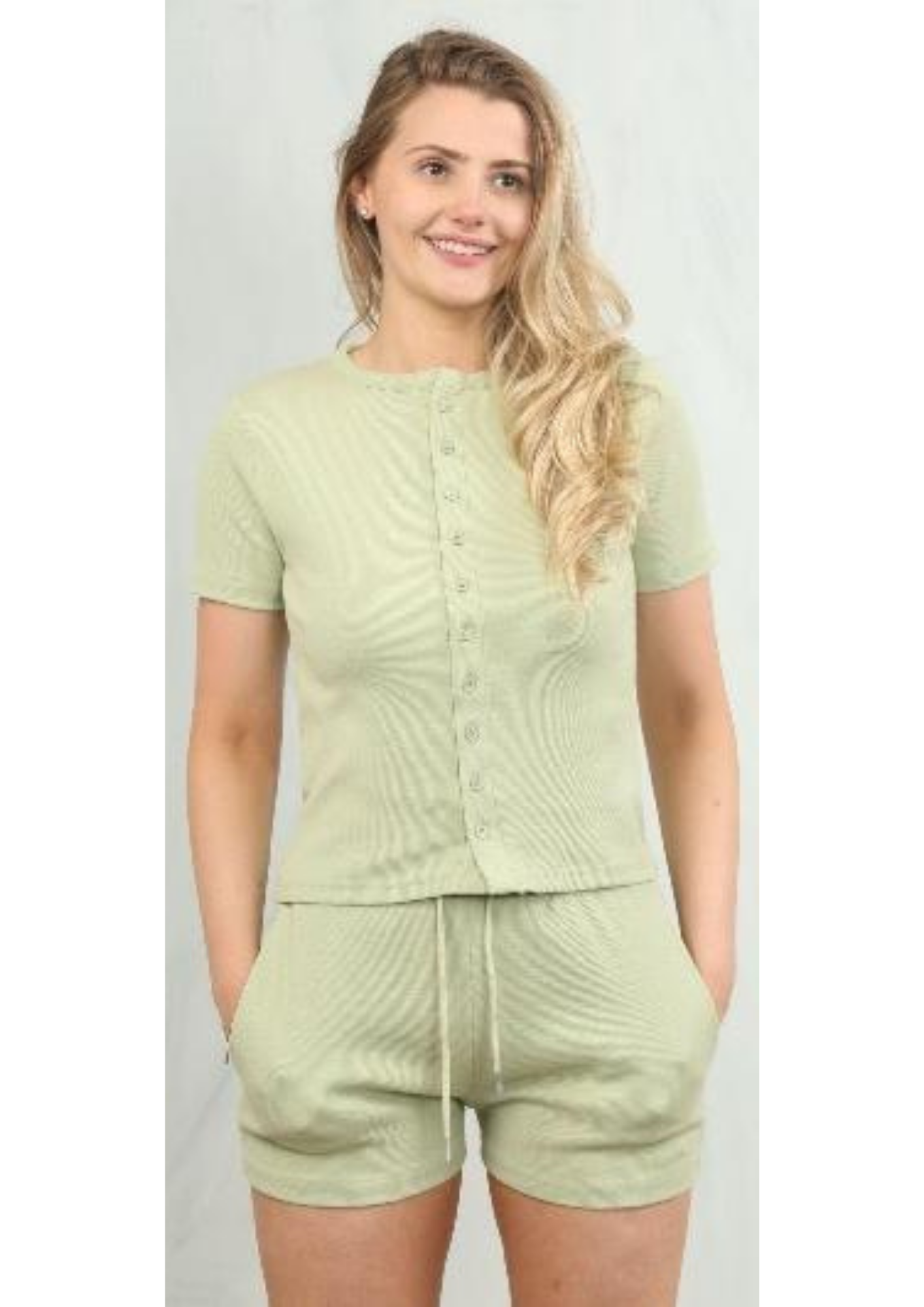 Soft Rib Button Details Shorts Set