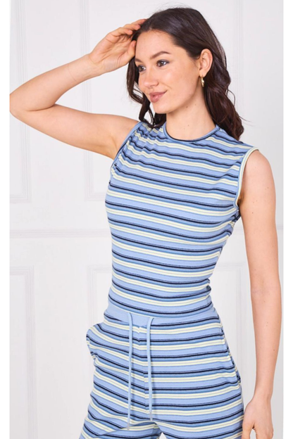Rib Multi Stripe Sleeveless Cinch Top Trouser Set
