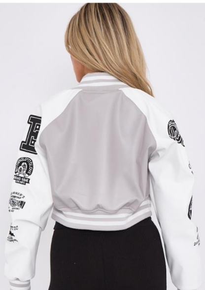 PU Cropped Varsity Jacket