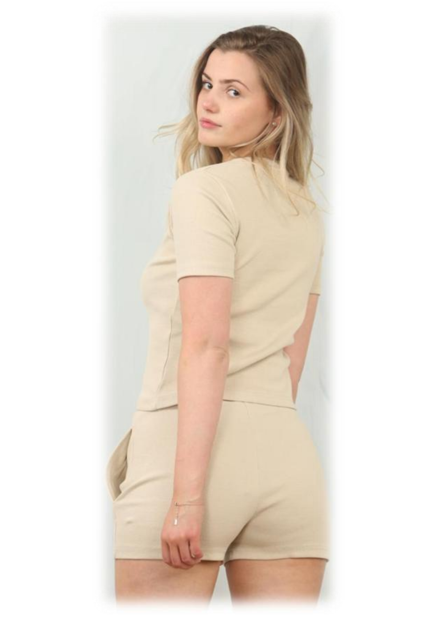 Soft Rib Button Details Shorts Set