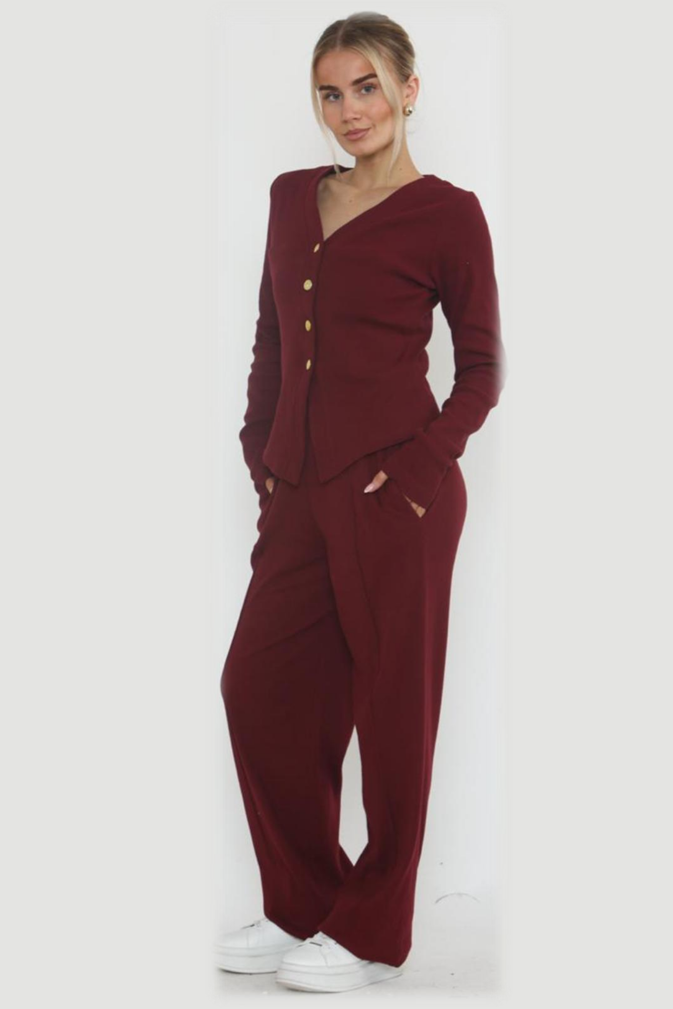 Soft Rib V Cardigan Set