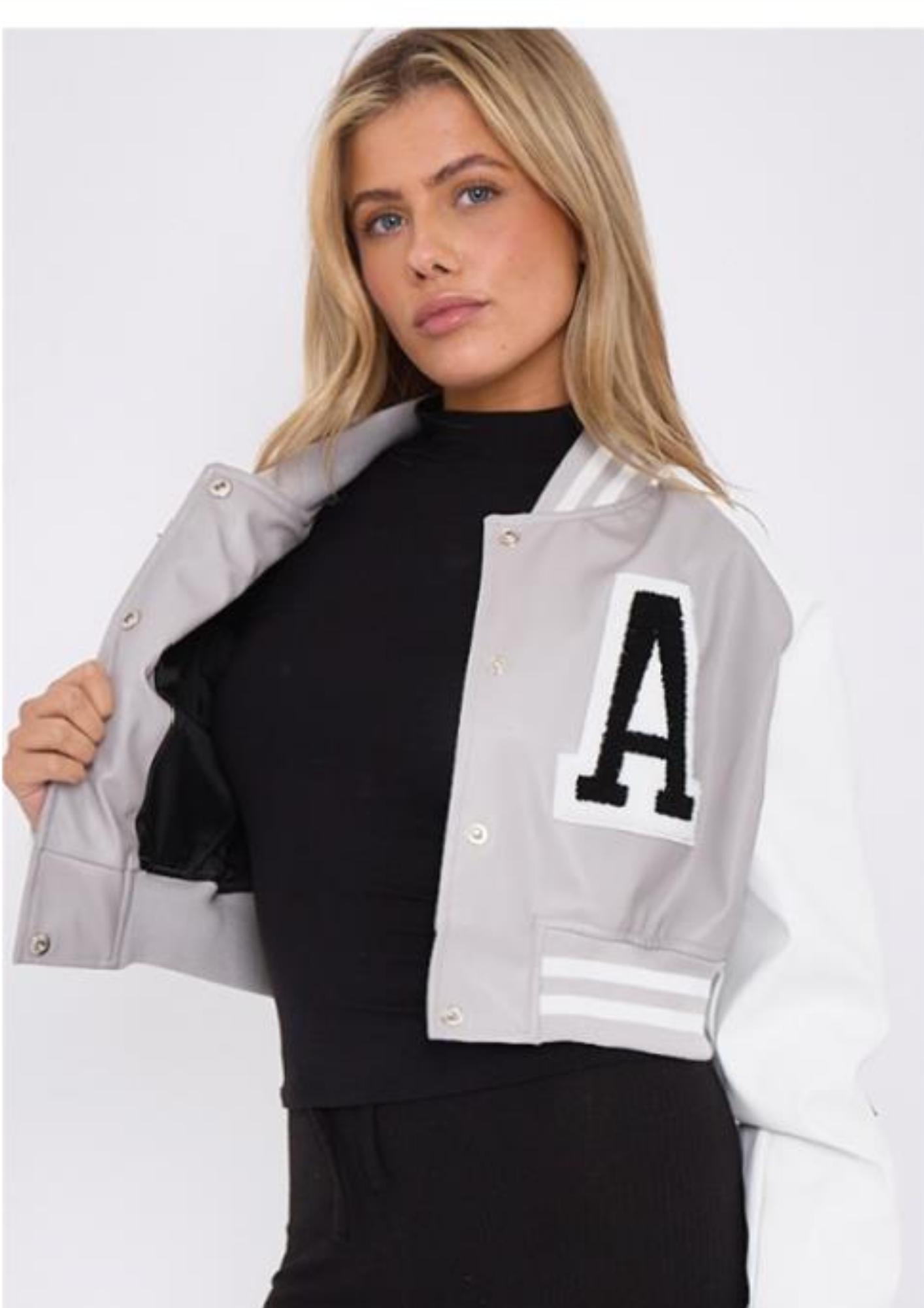PU Cropped Varsity Jacket