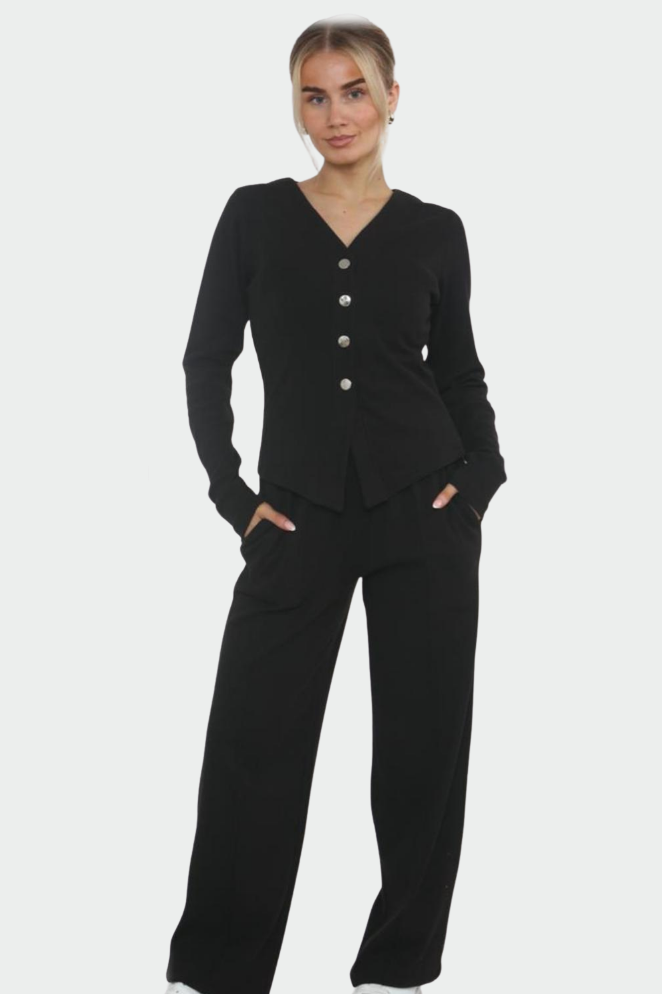 Soft Rib V Cardigan Set