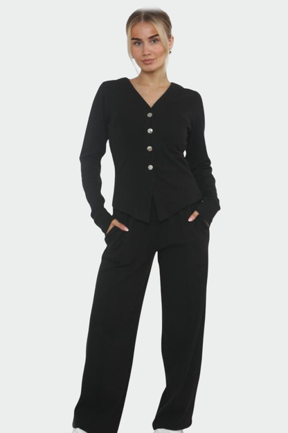 Soft Rib V Cardigan Set