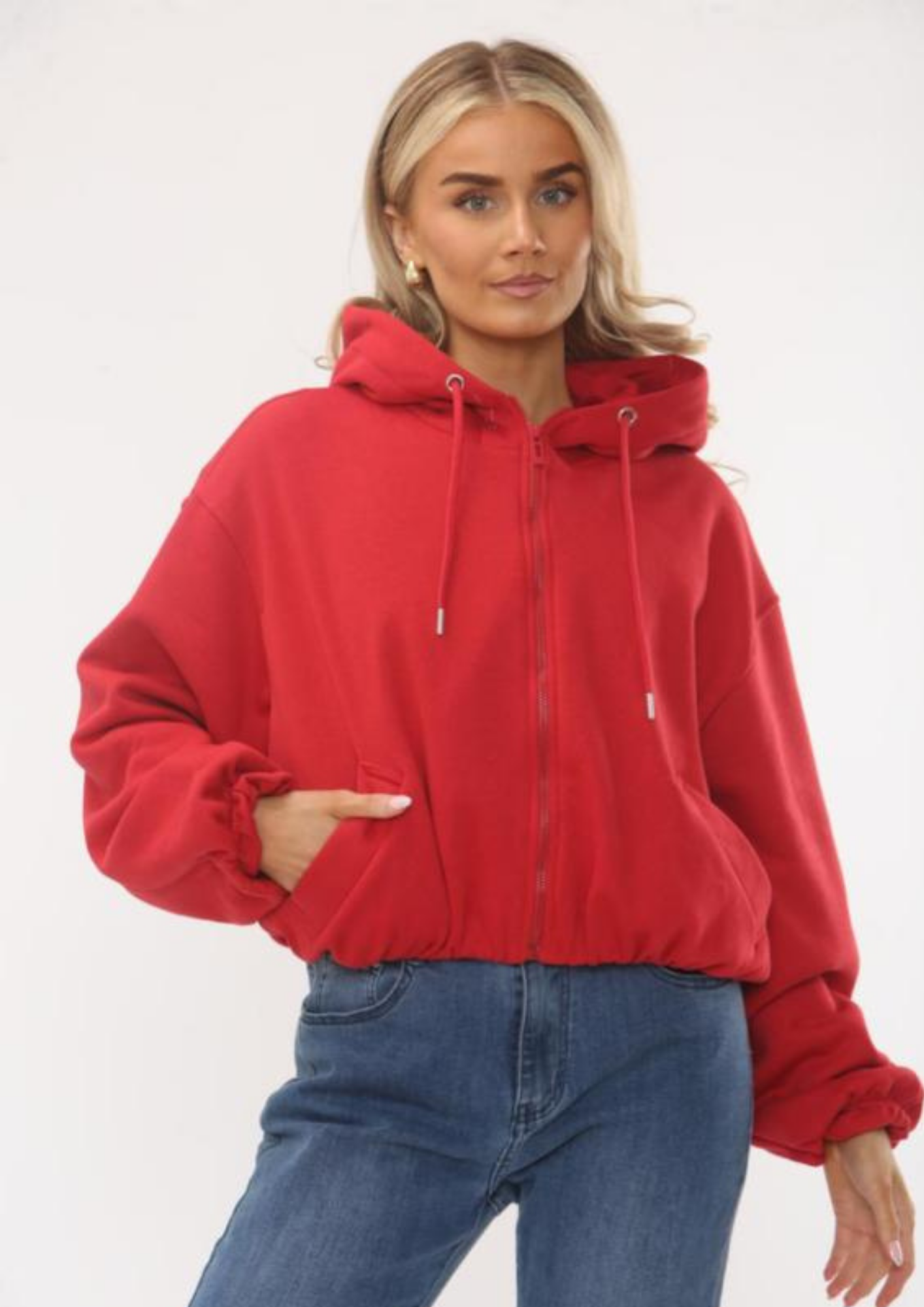 Bubble Hem Cropped Fleece Lined Jacket