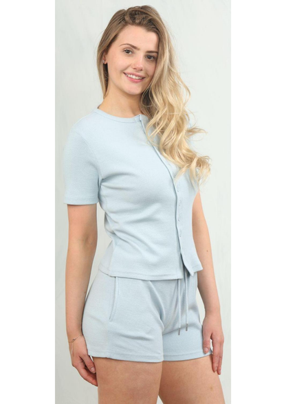 Soft Rib Button Details Shorts Set