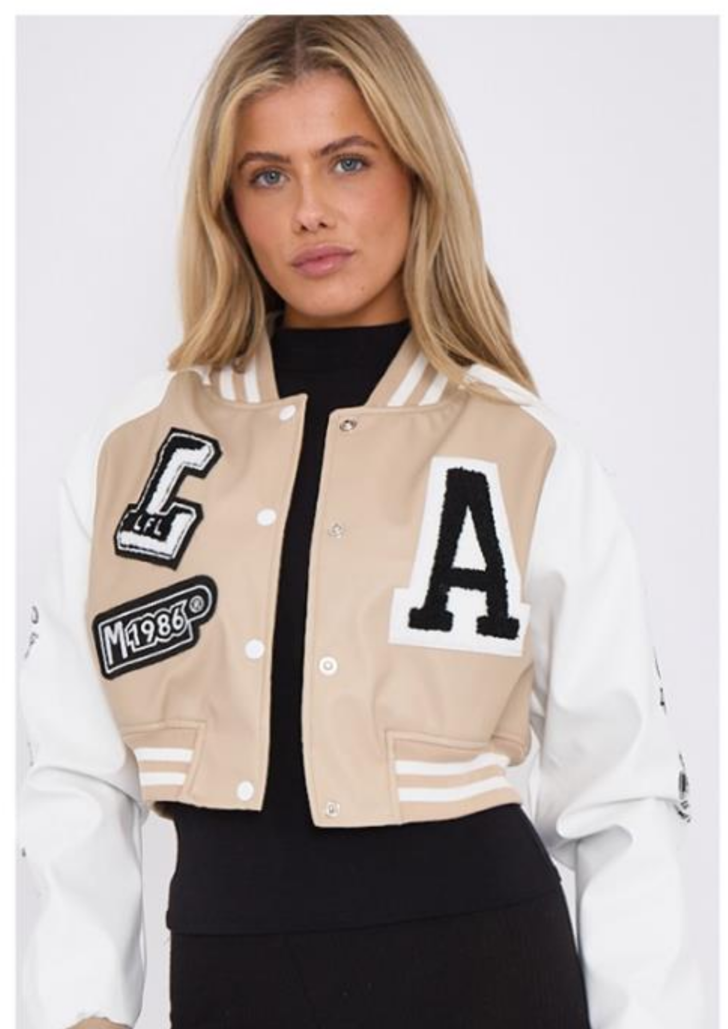 PU Cropped Varsity Jacket
