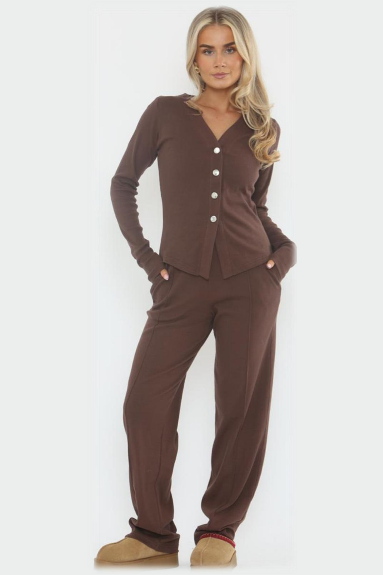 Soft Rib V Cardigan Set