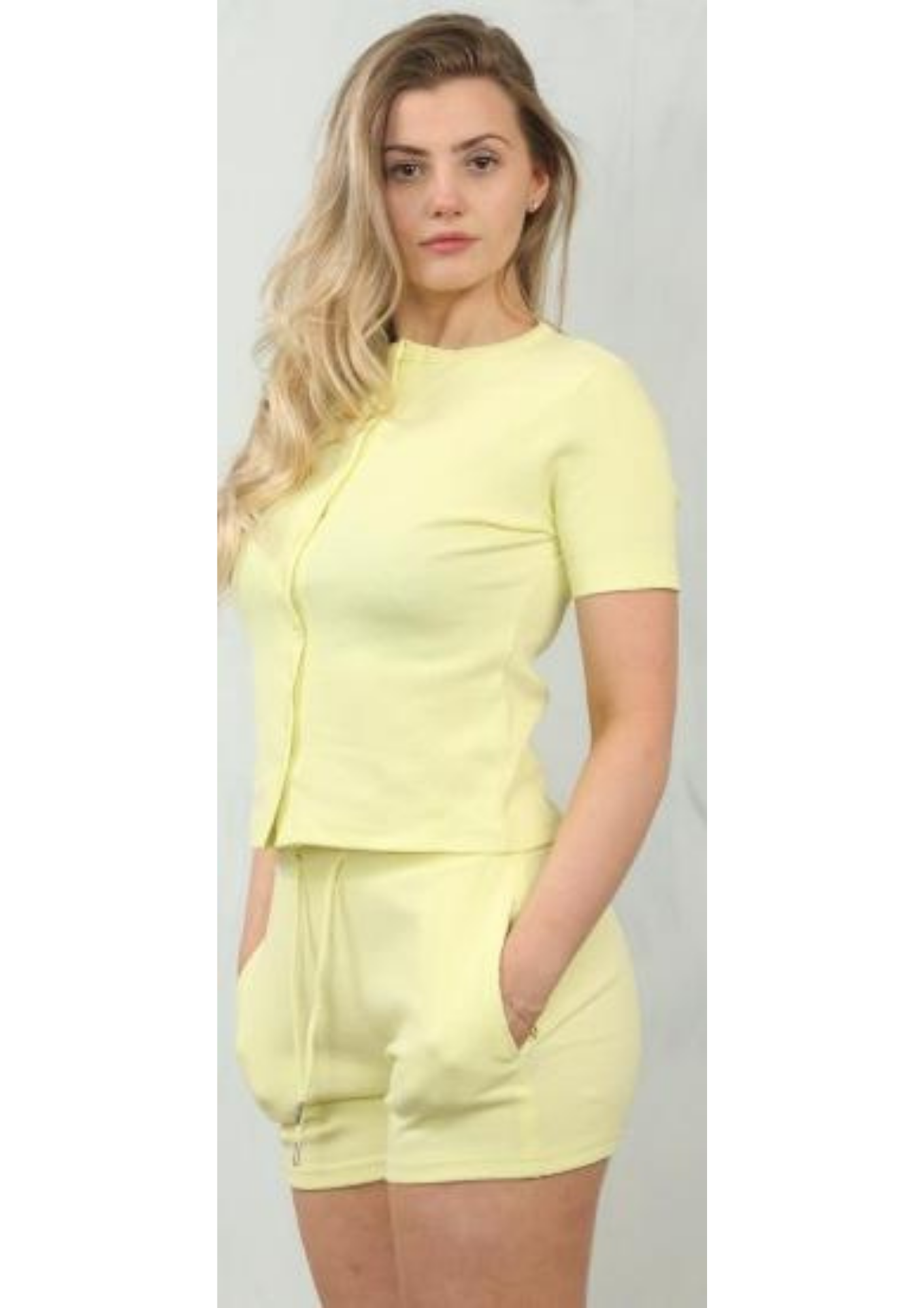 Soft Rib Button Details Shorts Set