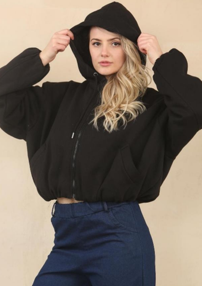 Bubble Hem Cropped Fleece Lined Jacket
