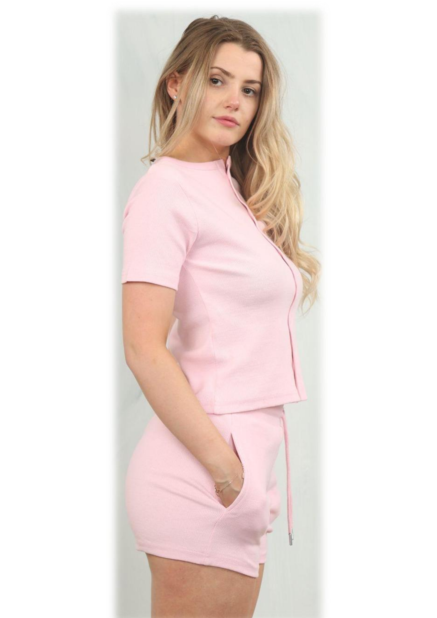 Soft Rib Button Details Shorts Set