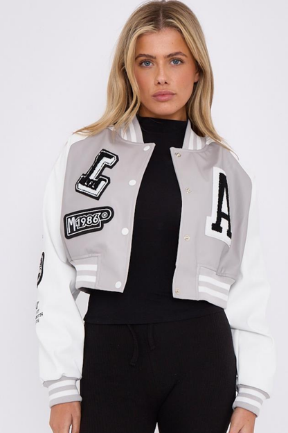 PU Cropped Varsity Jacket