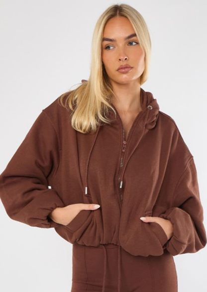 Bubble Hem Cropped Fleece Lined Jacket