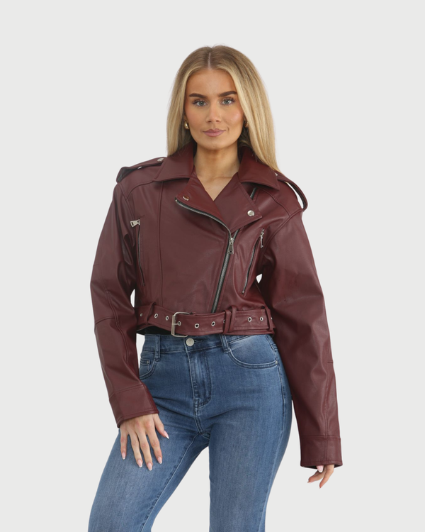 Faux Leather Cropped Biker Jacket