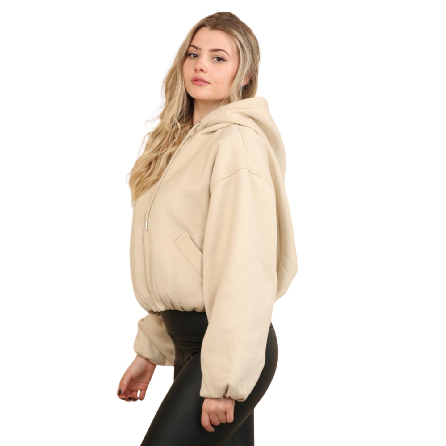 Oatmeal Bubble Hem Cropped Fleece Lined Jacket