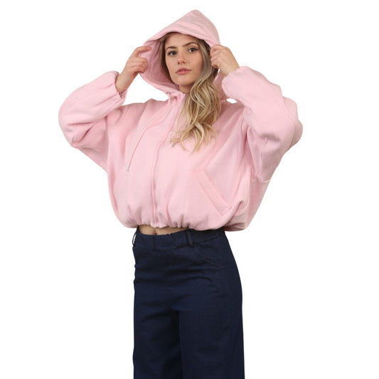 Pink Bubble Hem Cropped Fleece Lined Jacket
