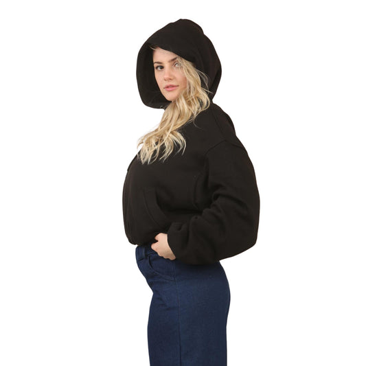 Black Bubble Hem Cropped Fleece Lined Jacket