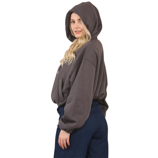 Slate Grey Bubble Hem Cropped Fleece Lined Jacket