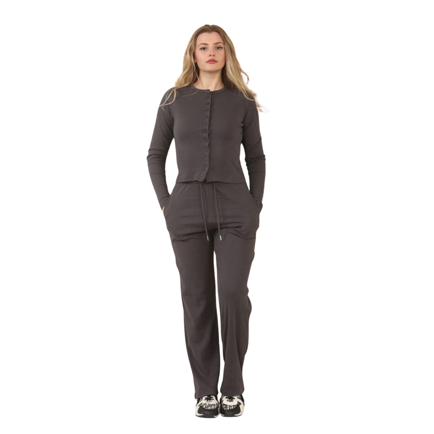 Fine Ribbed Button Up Top & Trousers