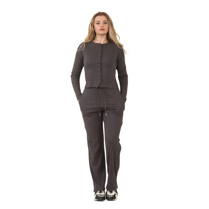 Fine Ribbed Button Up Top & Trousers