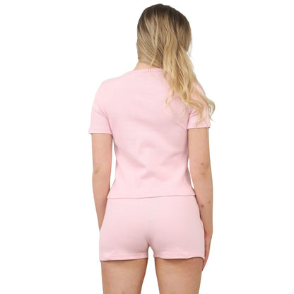 Ribbed Button Front Crop Top & Shorts Co-Ord Set - Baby pink