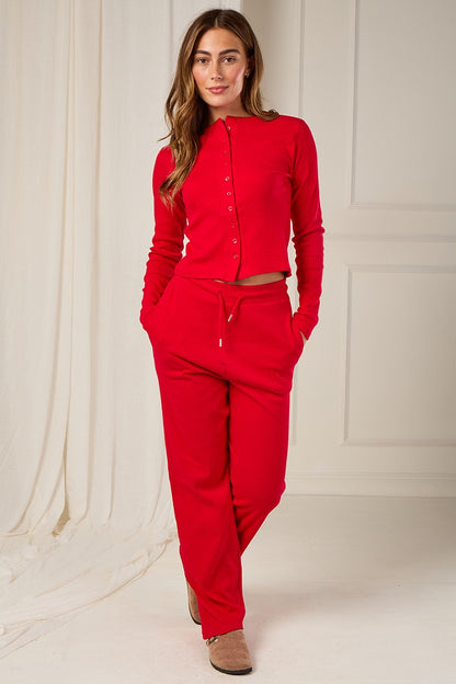 Fine Ribbed Button Up Top & Trousers
