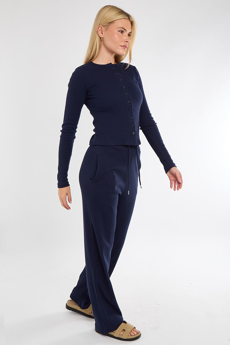 Fine Ribbed Button Up Top & Trousers