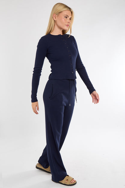 Fine Ribbed Button Up Top & Trousers