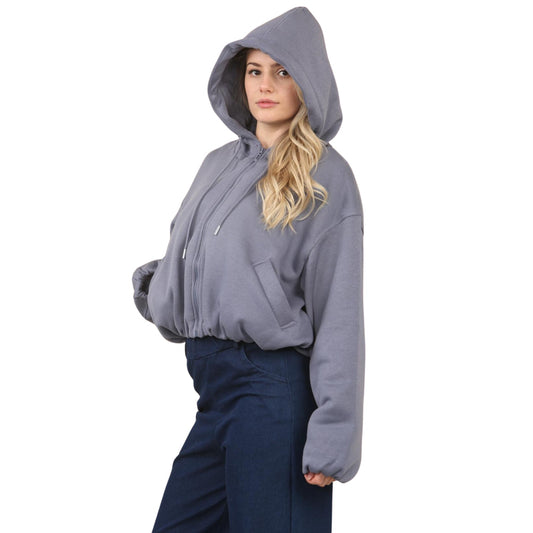 Powder Blue Bubble Hem Cropped Fleece Lined Jacket