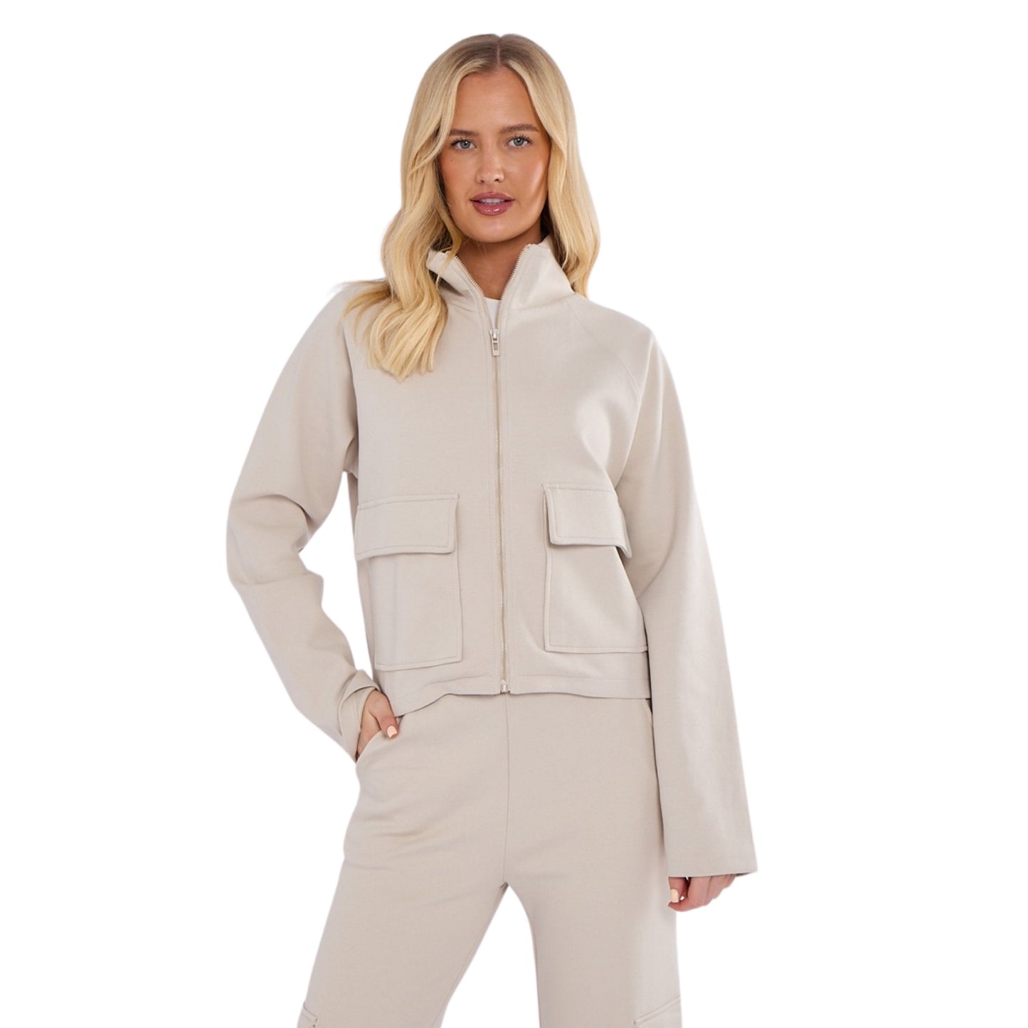 Interlock Airport Fleece Suit – Lightweight Cargo Tracksuit Slate Oatmeal