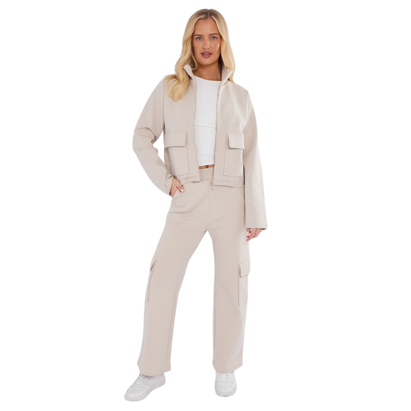 Interlock Airport Fleece Suit – Lightweight Cargo Tracksuit Slate Oatmeal
