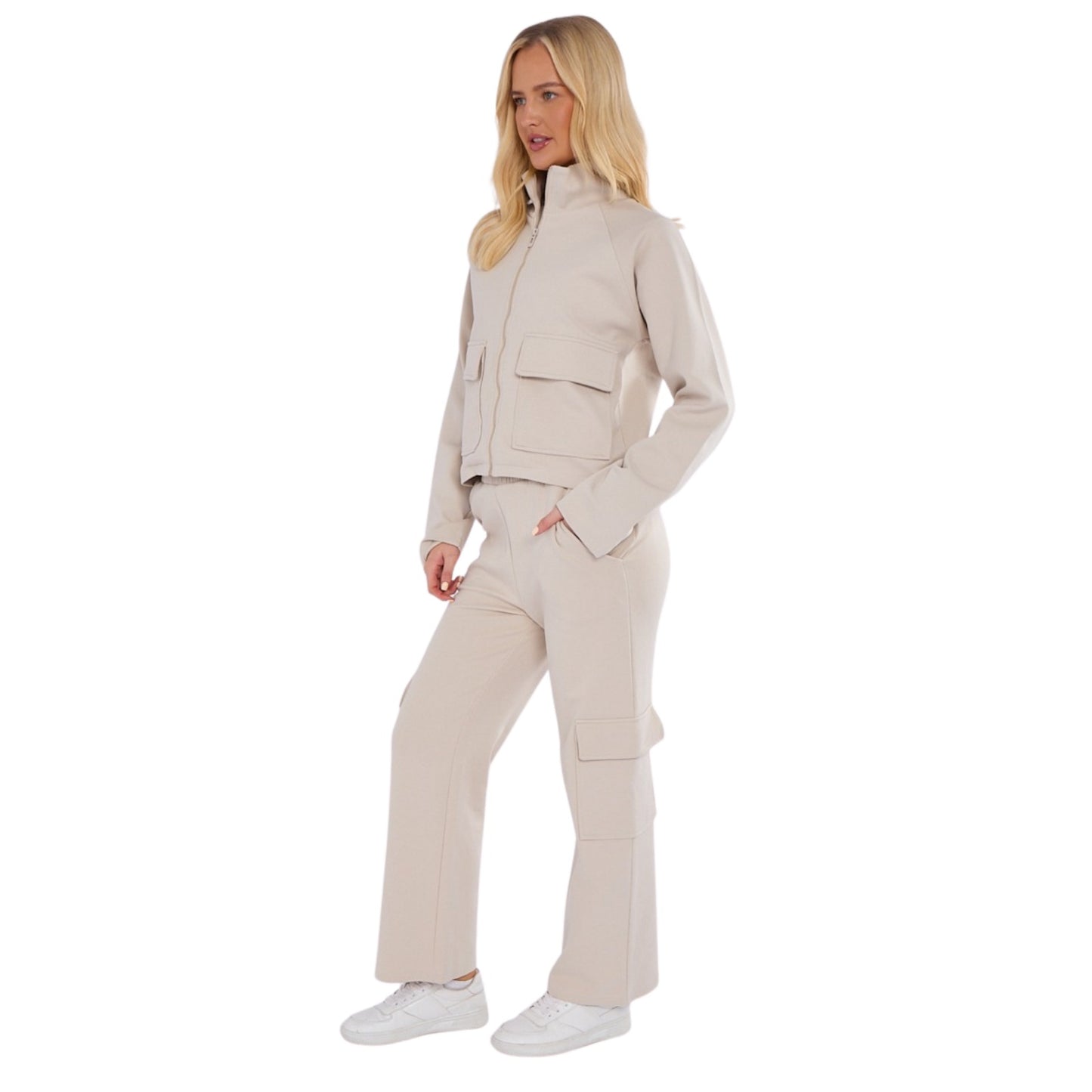 Interlock Airport Fleece Suit – Lightweight Cargo Tracksuit Slate Oatmeal